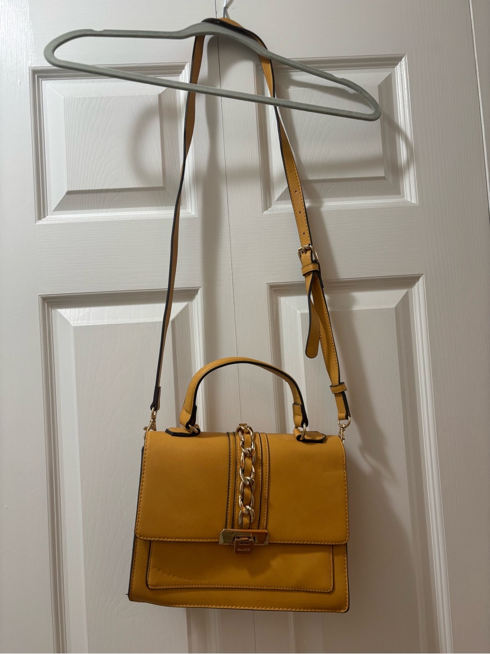 Aldo Yellow Top-Handle Crossbody with Gold Chain Accent